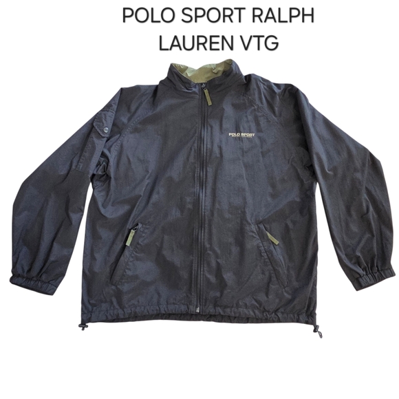 Vtg Polo Sport Ralph Lauren Bomber Windbreaker Jacket Mens Black Logo Nylon - Picture 1 of 13